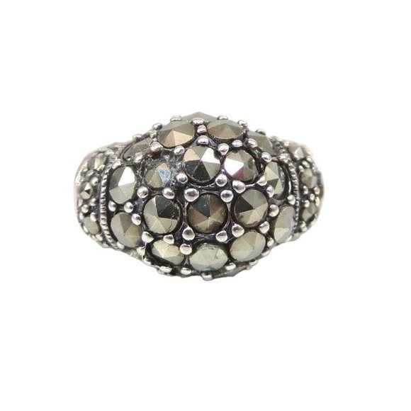 Sterling Silver Marcasite Cluster Dome Ring 7.5 - Picture 2 of 6